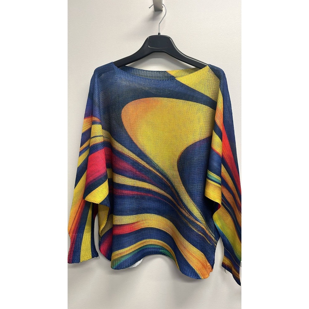 L62 Loowie Navy Wavy Round Knit Printed Sweater One Size